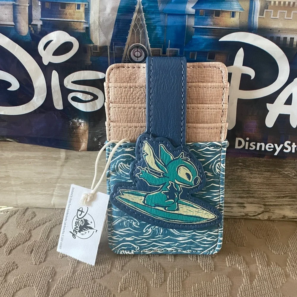 Disney Parks Lilo & Stitch Surfing Card Holder ID Case Blue Wave New with Tags